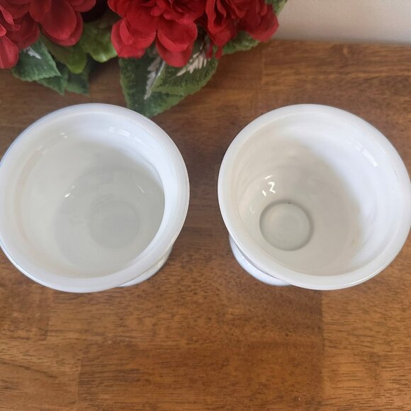 Pair of Vintage Milk Glass Planters Pedestal Base Vine Leaf Design Wedding Decor - Picture 5 of 7